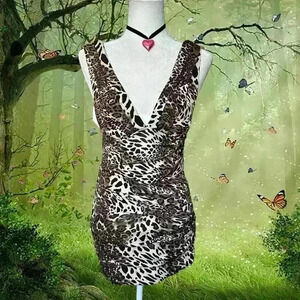 Y2k 90s Cheetah Print Bodycon Mini Dress Size L By Wet Seal